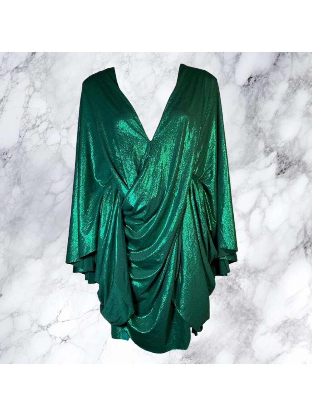 Ellae Lisque Center of Attention Liquid Green Metallic Dress